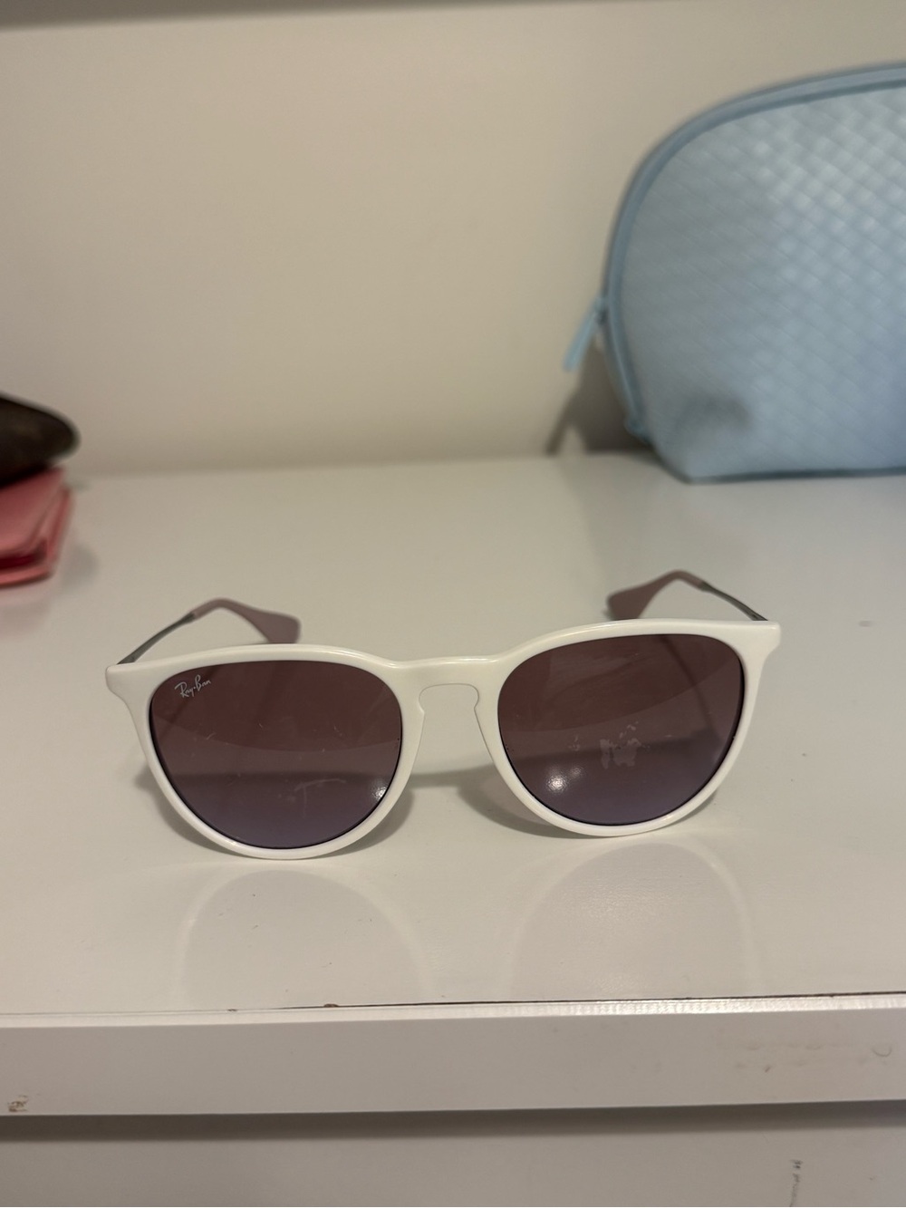 Ray-Ban Erika White Frame Sunglasses with Purple Lenses and Black Case - Picture 7 of 8